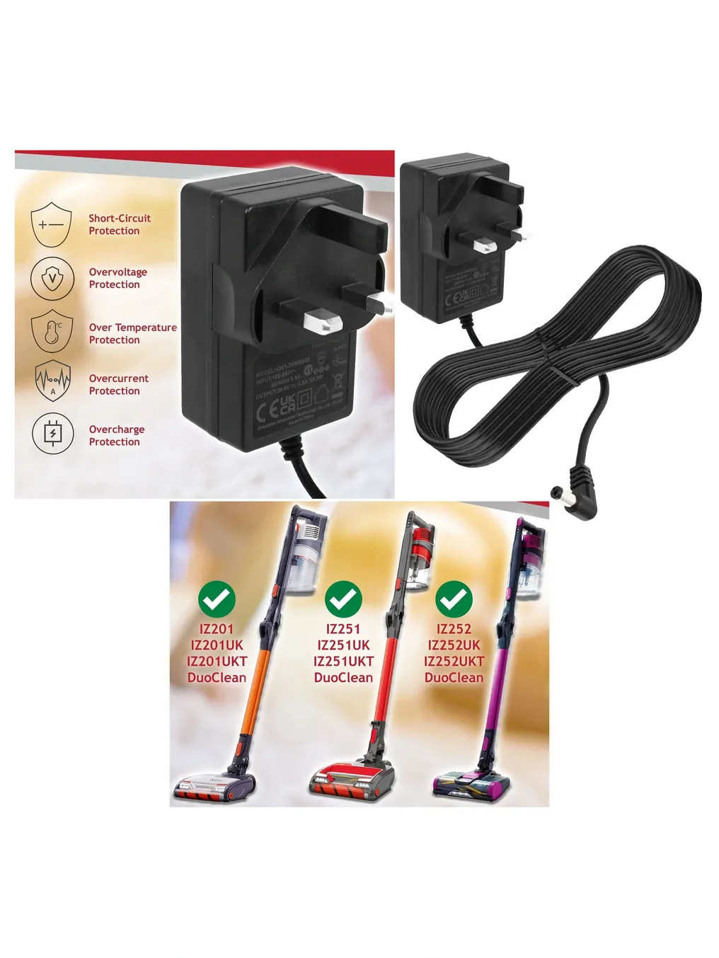 Shark 28V Battery Charger for IZ201/IZ251/IZ252 Anti Hair Wrap