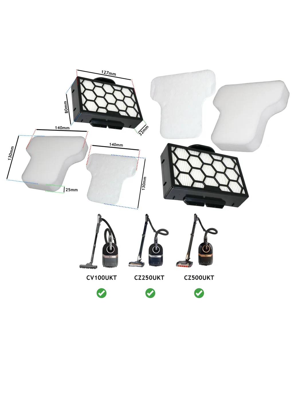 Shark Foam Felt Post Motor Filter Kit for CV100 CZ250 CZ500