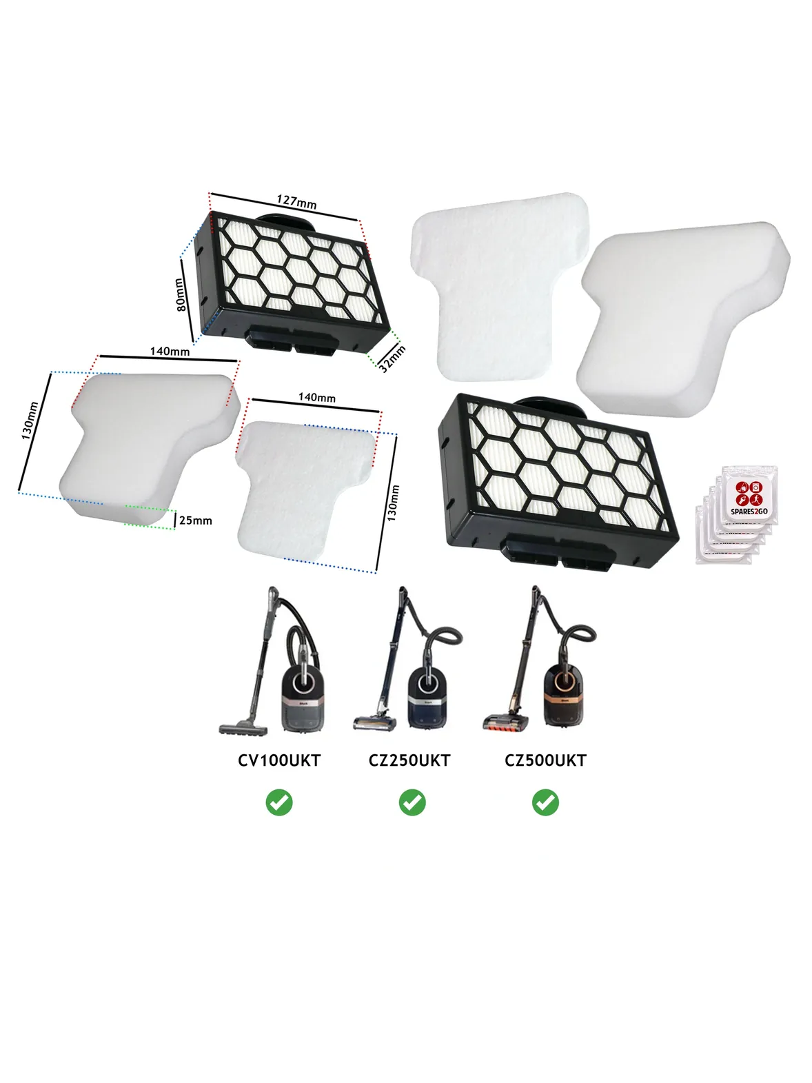 Shark Vacuum Filter Kit – Foam Felt + Freshener for CV100/CZ250/CZ500