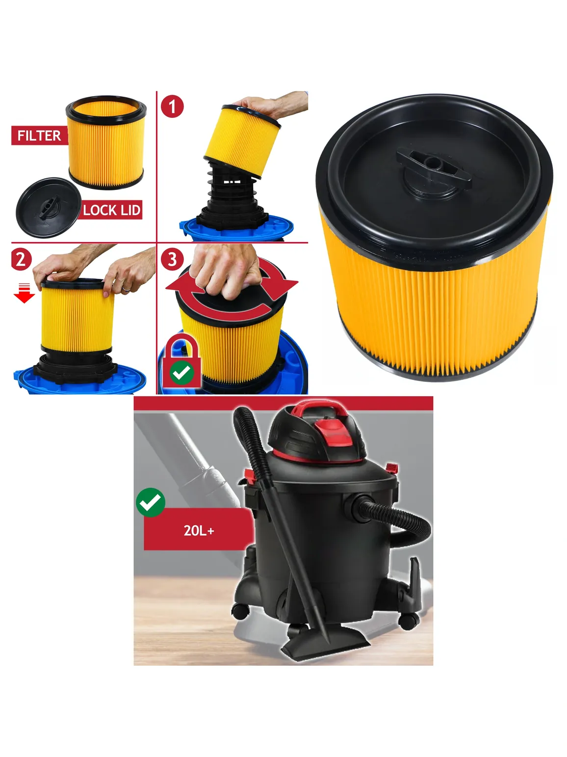 Shop‑Vac Wet/Dry Cartridge Filter – Fits 20‑Litre+ Vacuums