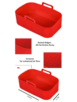 Silicone Air Fryer Basket Liner Dual Compartments Rectangular Handles