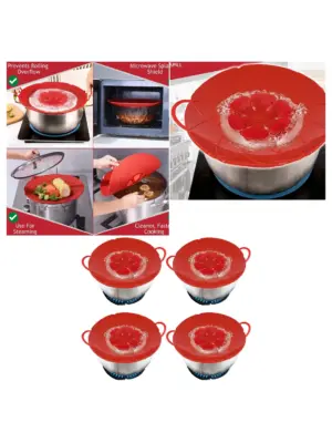 Silicone Pot Lid Spill Guard Set of 4 – Anti‑Boil & Overflow Cover