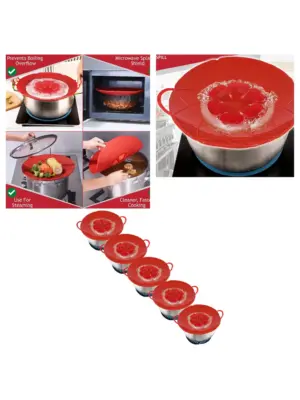 Silicone Saucepan Lid Overflow Guard – 5 Pack Anti‑Spill Cover