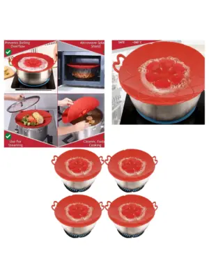 Silicone Spill Stop Lid Set 4 Anti Boil Covers for Pots and Saucepans