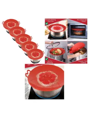 Silicone Spill‑Stop Lid Set – 5 Anti‑Boil Covers for Pots & Saucepans