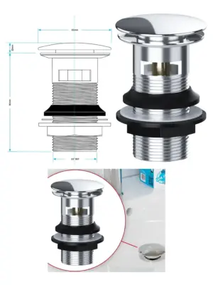 Silver 1-1/4" Round Clicker Sink Plug with Overflow Slot