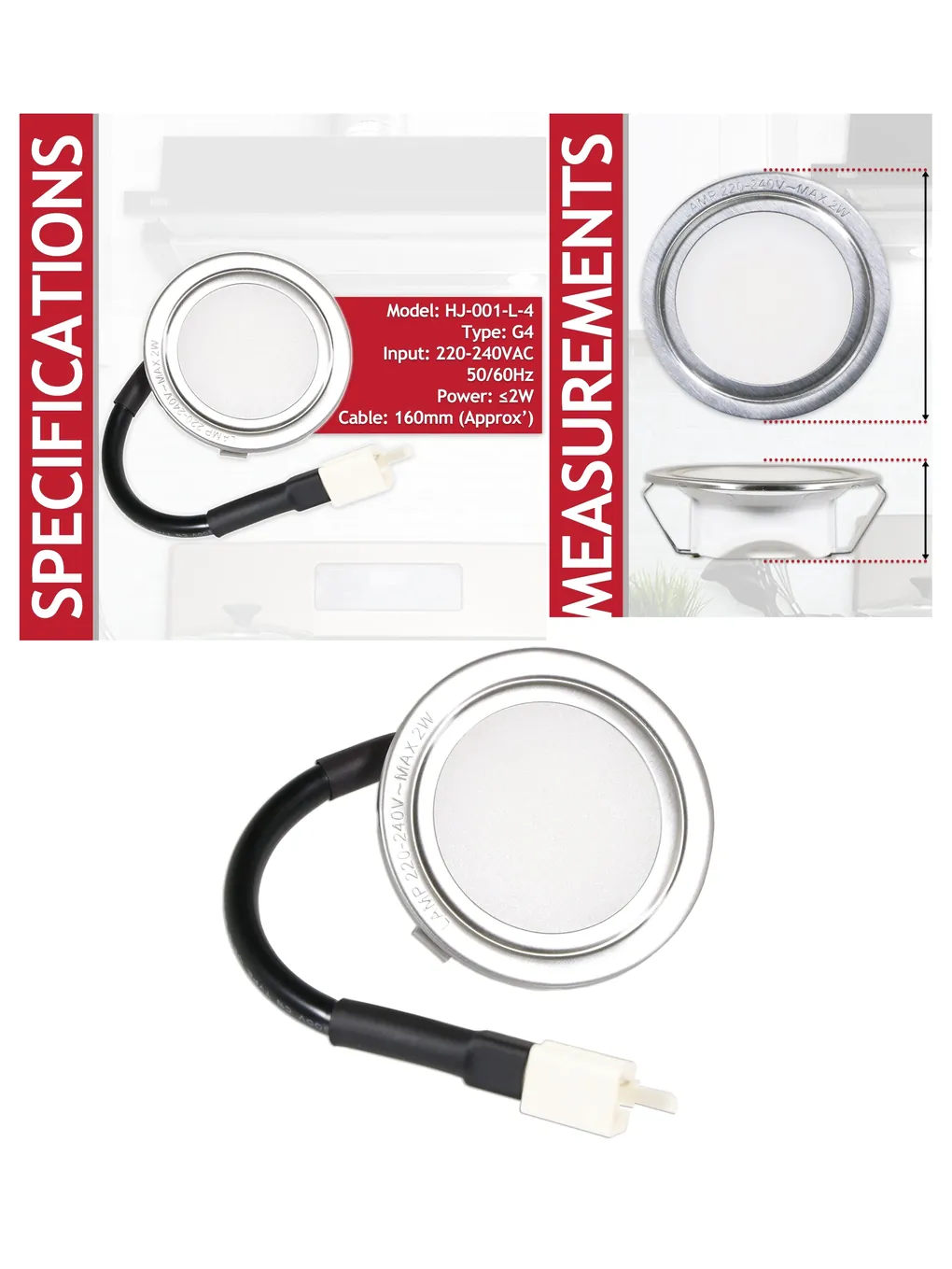 Silver 68mm G4 LED Bulb for Kitchen Range Hood Extractor Light