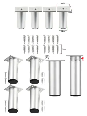 Silver Adjustable Riser Legs 4.5" Height for Wardrobe/Table – Set of 4