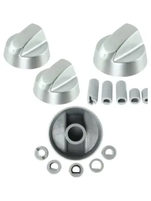 Silver AEG Oven Control Knob Set – 2 Pack Replacement Dial & Adapter