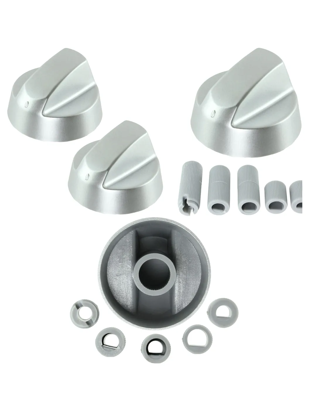 Silver AEG Oven Control Knob Set – 2 Pack Replacement Dial & Adapter