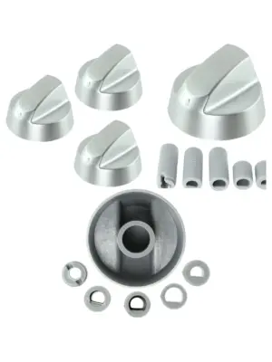 Silver AEG Oven Control Knob Set – 3 Replacement Dials & Adapters