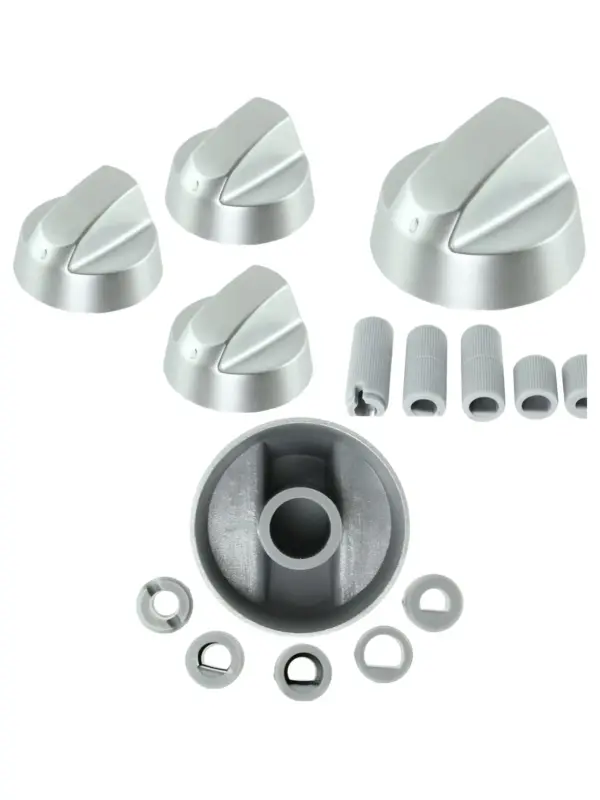 Silver AEG Oven Control Knob Set – 3 Replacement Dials & Adapters