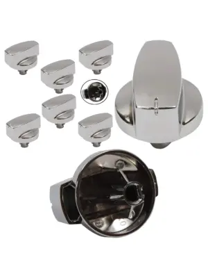 Silver Chrome Oven Control Knob Set – 6 Replacement Stovetop Switches