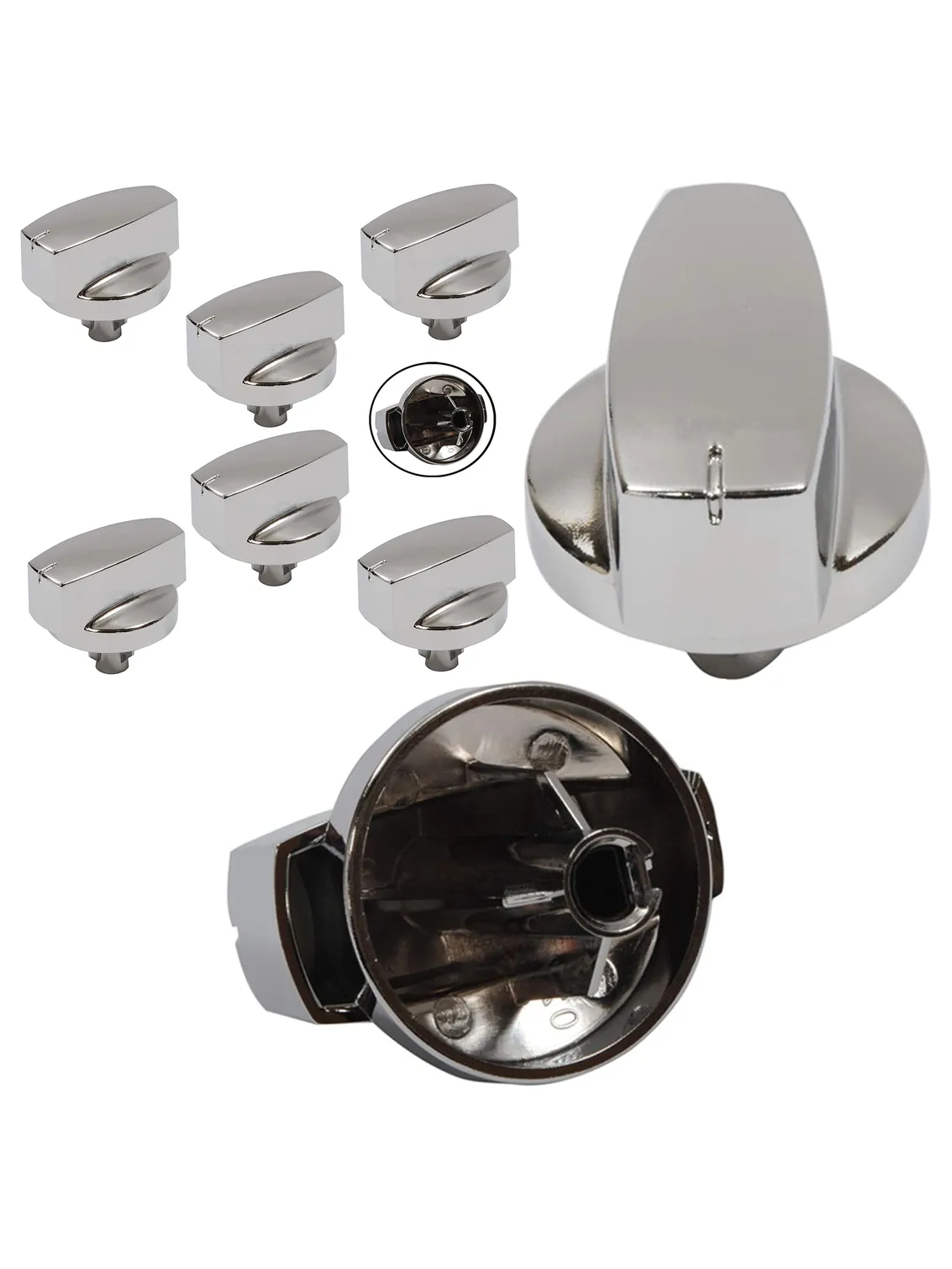 Silver Chrome Oven Control Knob Set – 6 Replacement Stovetop Switches