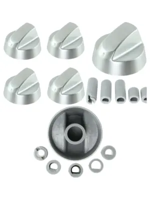 Silver Creda Oven Control Knob Set - 4 Replacement Dials & Adapters