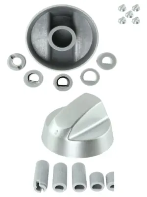 Silver Indesit Oven Control Knob Set – 5 Replacement Dials & Adapters