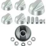 Silver Oven Knob Set – Chrome Control Dials & Adaptors, 4 pcs