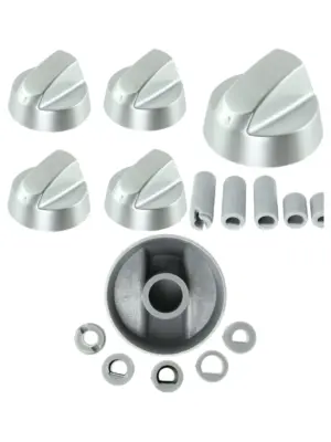 Silver Oven Knob Set – Chrome Control Dials & Adaptors, 4 pcs