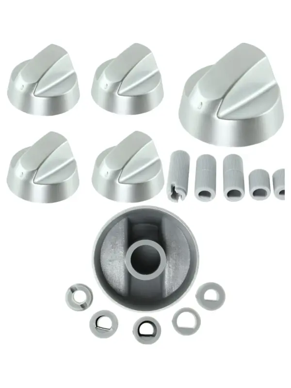 Silver Oven Knob Set – Chrome Control Dials & Adaptors, 4 pcs