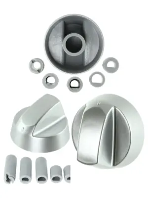 Silver Replacement Control Knob & Adapter for Baumatic Ovens & Cookers