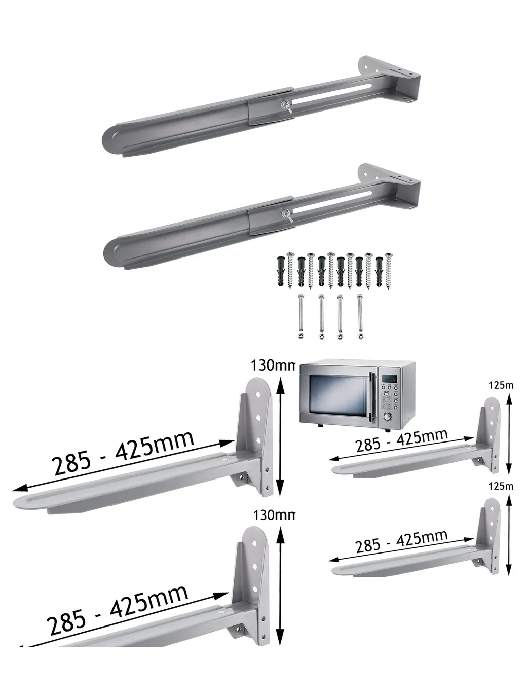 Silver Wall-Mount Brackets (2 Pack) for Tesco Microwave - Kitchen Mount