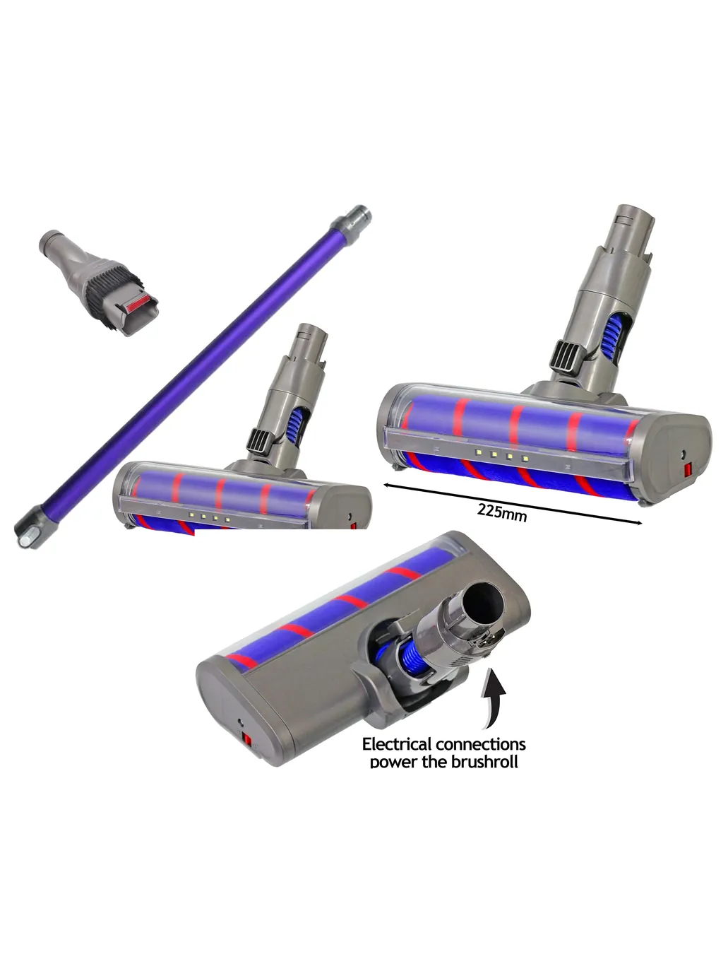 Soft Roller Tool Extension Rod & Crevice Nozzle for Dyson DC58-62 V6