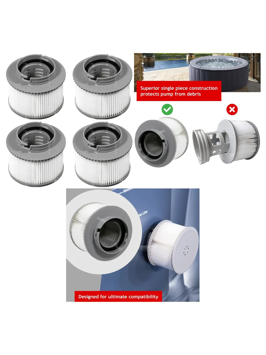 Spa Filter Cartridge 4-Pack for MSpa Mono, Bliss, Baikal & More