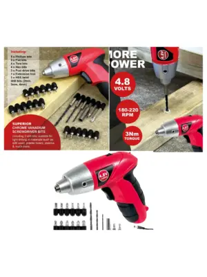 SPARES2GO 4.8V Cordless Rechargeable Screwdriver & Drill Bit Combo Set