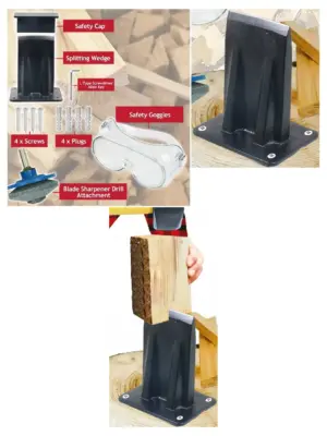 Splitting Kit Kindling Blade, Drill Sharpener, Safety Goggles & Wedge