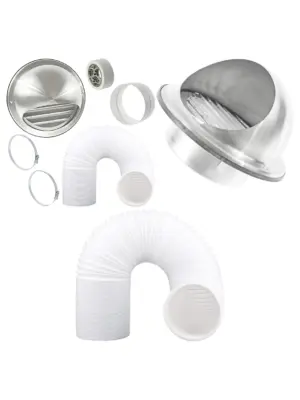 Stainless Bullnose Wall Vent Kit with 5m Hose for Dryer, AC & Hood