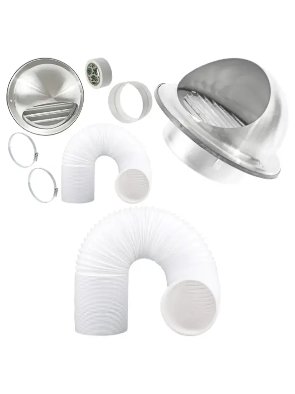 Stainless Bullnose Wall Vent Kit with 5m Hose for Dryer, AC & Hood