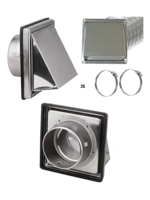 Stainless Steel 100mm Square Hood Vent with 5m Aluminum Hose & 2 Clips