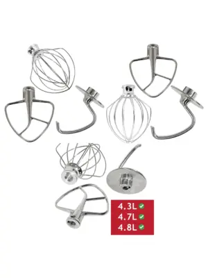 Stainless Steel Beater, Whisk & Dough Hook Set for KitchenAid Mixers