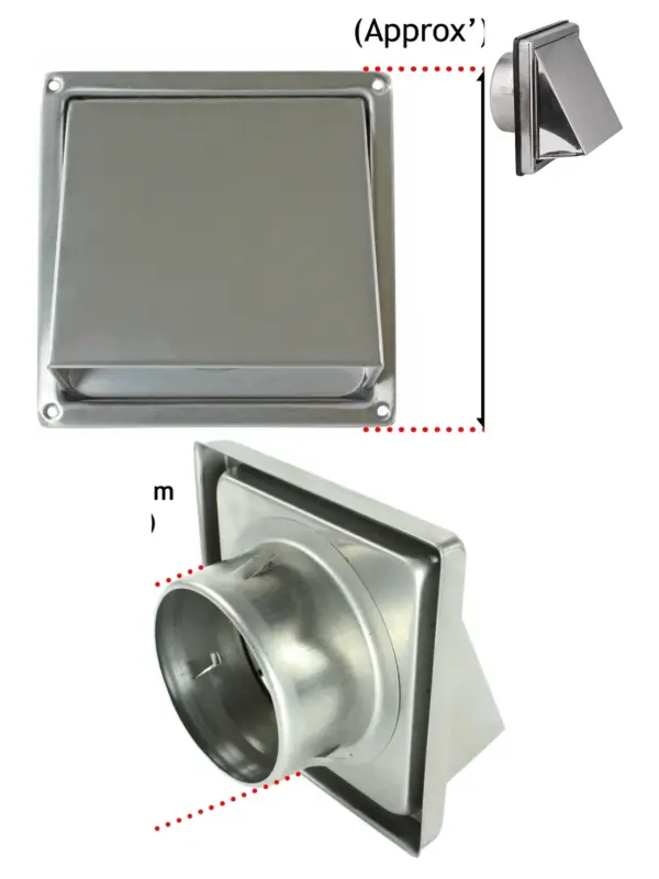 Stainless Steel Exterior Wall Air Vent with Non‑Return Flap – 150 mm