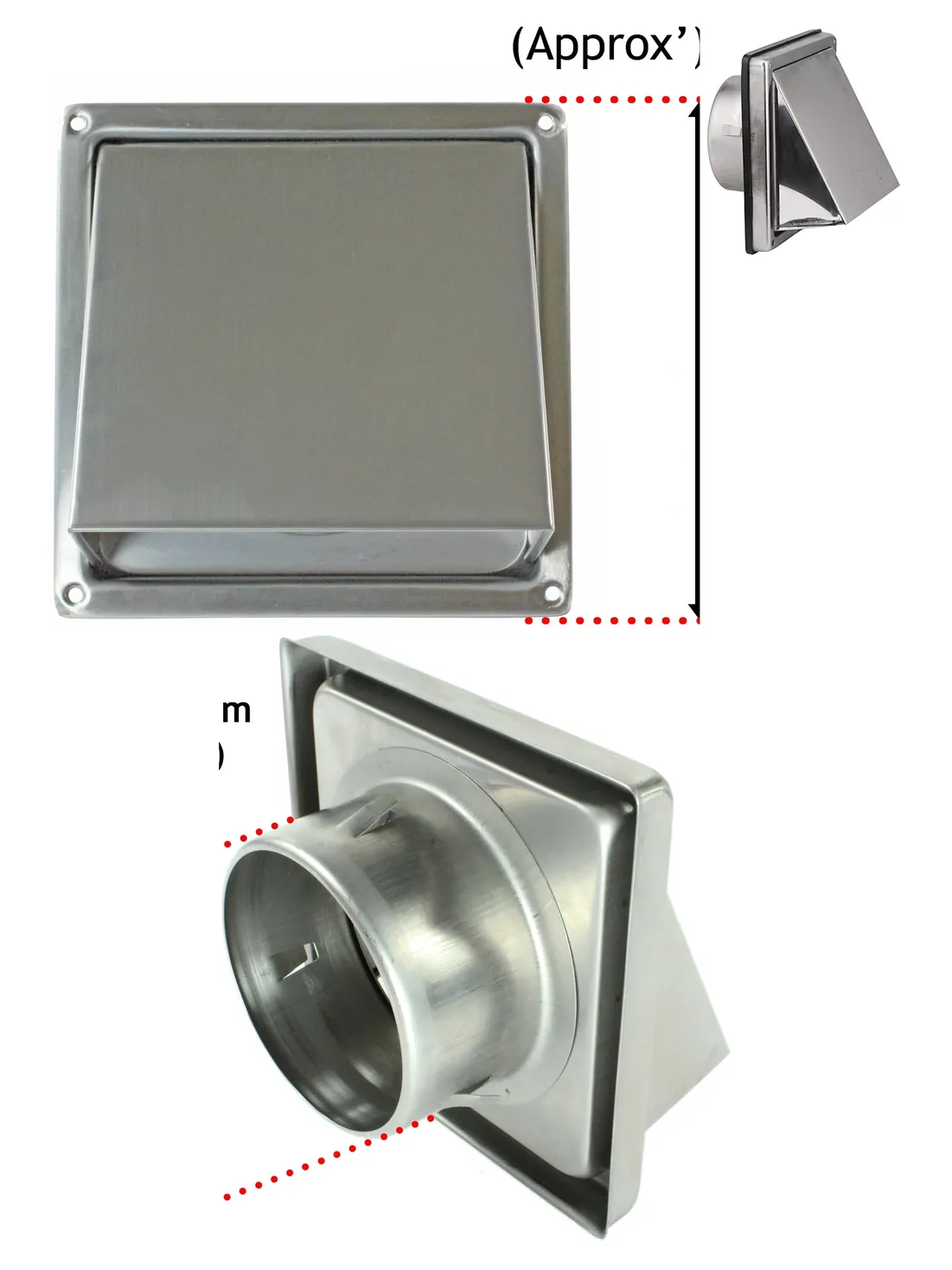 Stainless Steel Exterior Wall Air Vent with Non‑Return Flap – 150 mm