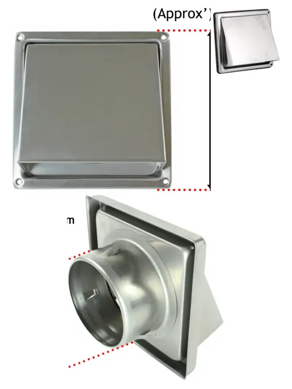 Stainless Steel External Wall Air Vent with Non‑Return Flap – 125mm