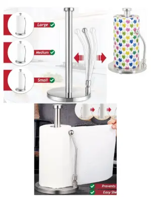 Stainless Steel Paper Towel Holder with Weighted Base & Spring Arm