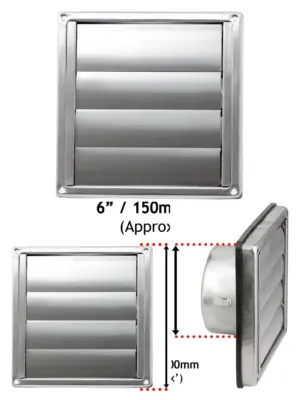 Stainless Steel Square Extractor Wall Vent with Gravity Flaps – 4×100mm