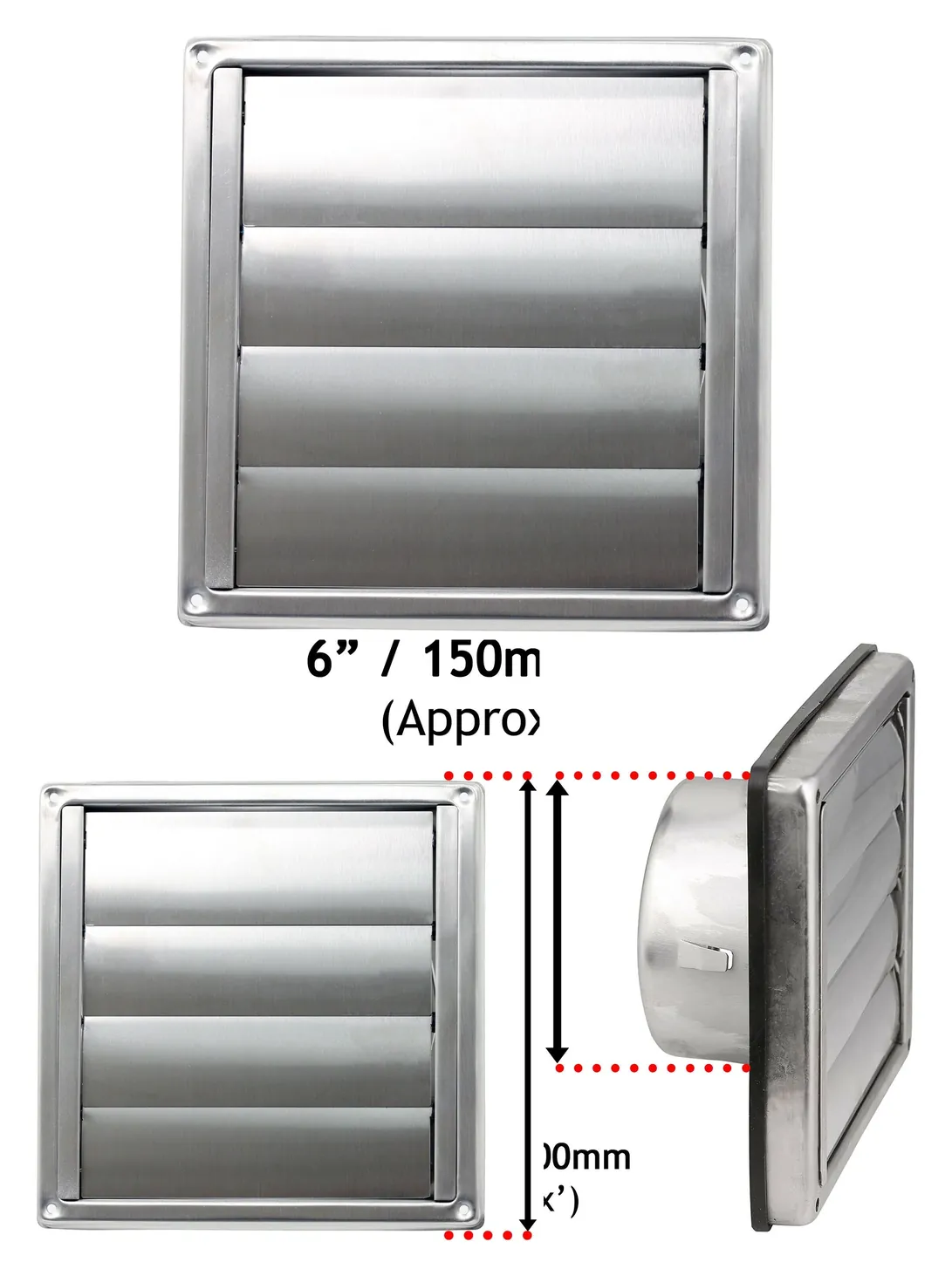 Stainless Steel Square Extractor Wall Vent with Gravity Flaps – 4×100mm