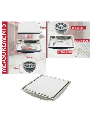 Stainless Steel Square Shower Drain Grate – Chrome Tile Insert 155mm