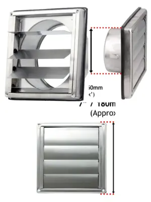 Stainless Steel Square Wall Exhaust Vent with Gravity Flap 150mm 6mm