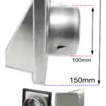 Stainless Steel Square Wall Vent Cowl 100mm with 4m & 5m Aluminum Duct