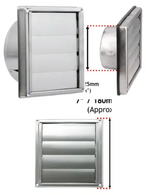Stainless Steel Square Wall Vent with Gravity Flap – 125mm Extractor