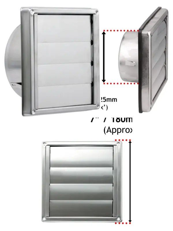 Stainless Steel Square Wall Vent with Gravity Flap – 125mm Extractor