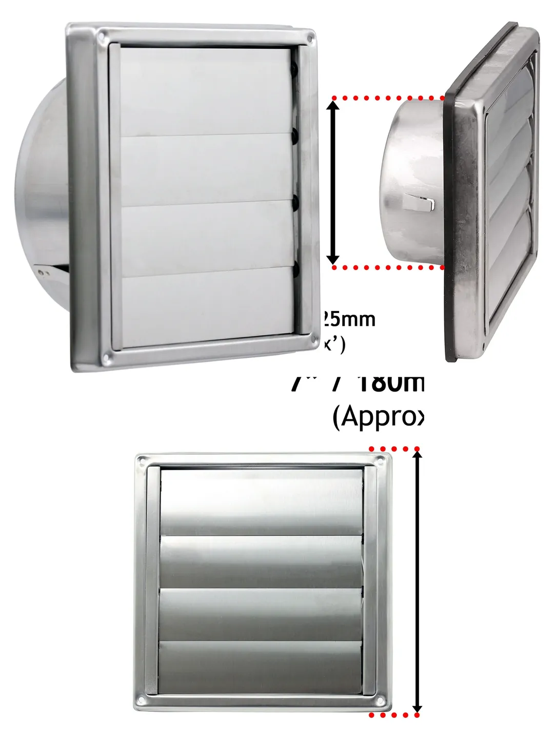 Stainless Steel Square Wall Vent with Gravity Flap – 125mm Extractor