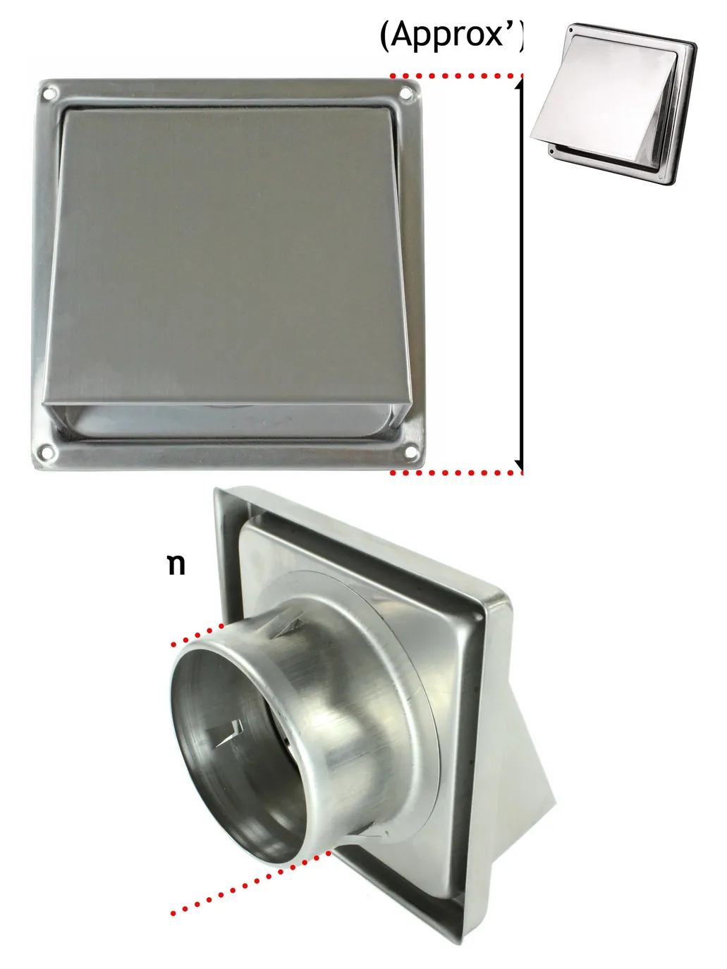 Stainless Steel Wall Air Vent with Backdraft Flap - 4 Pack 100mm