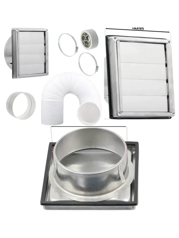 Stainless Steel Wall Vent Kit – Gravity Flap & 5m Hose for Dryer & AC