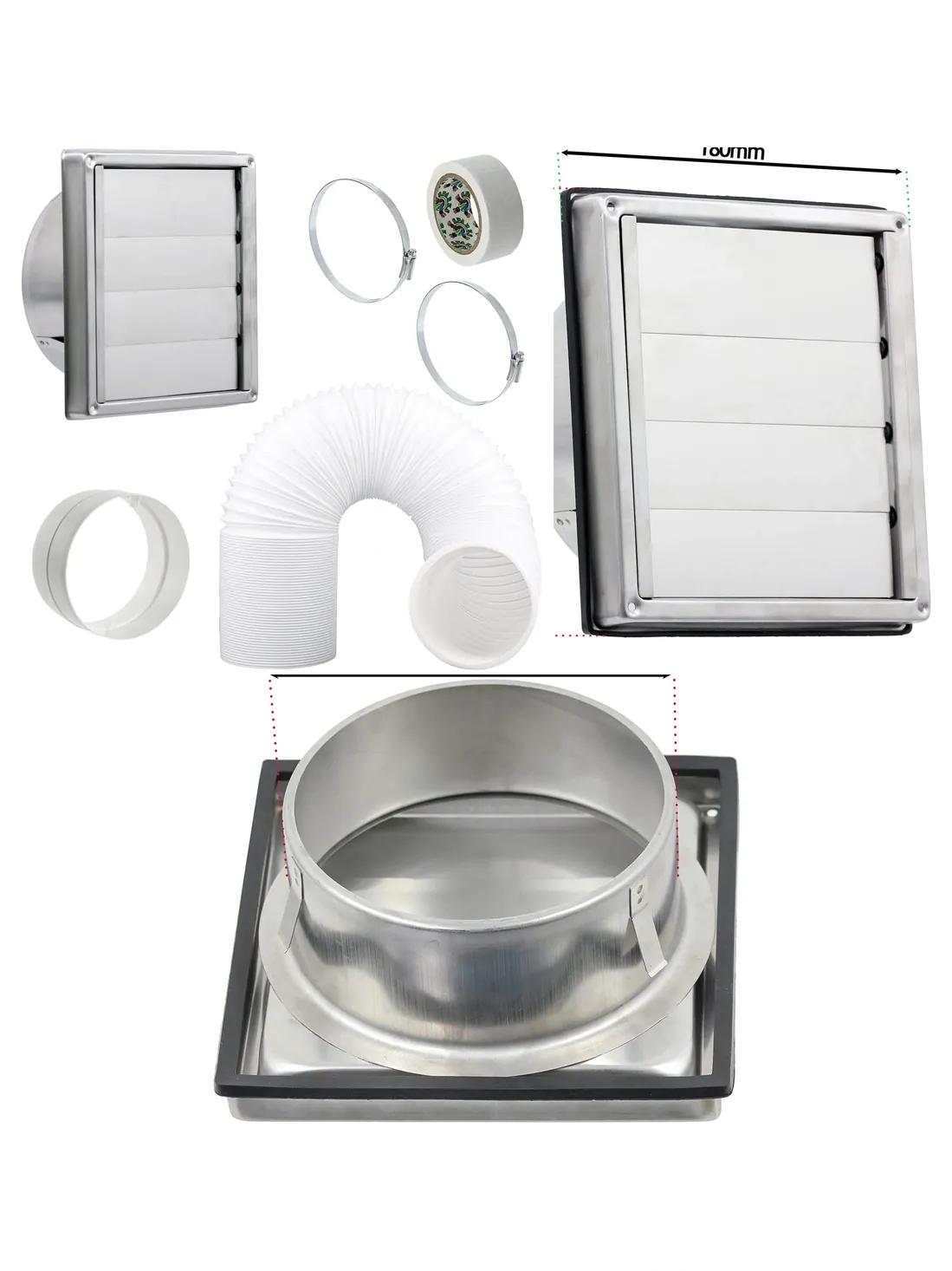 Stainless Steel Wall Vent Kit – Gravity Flap & 5m Hose for Dryer & AC