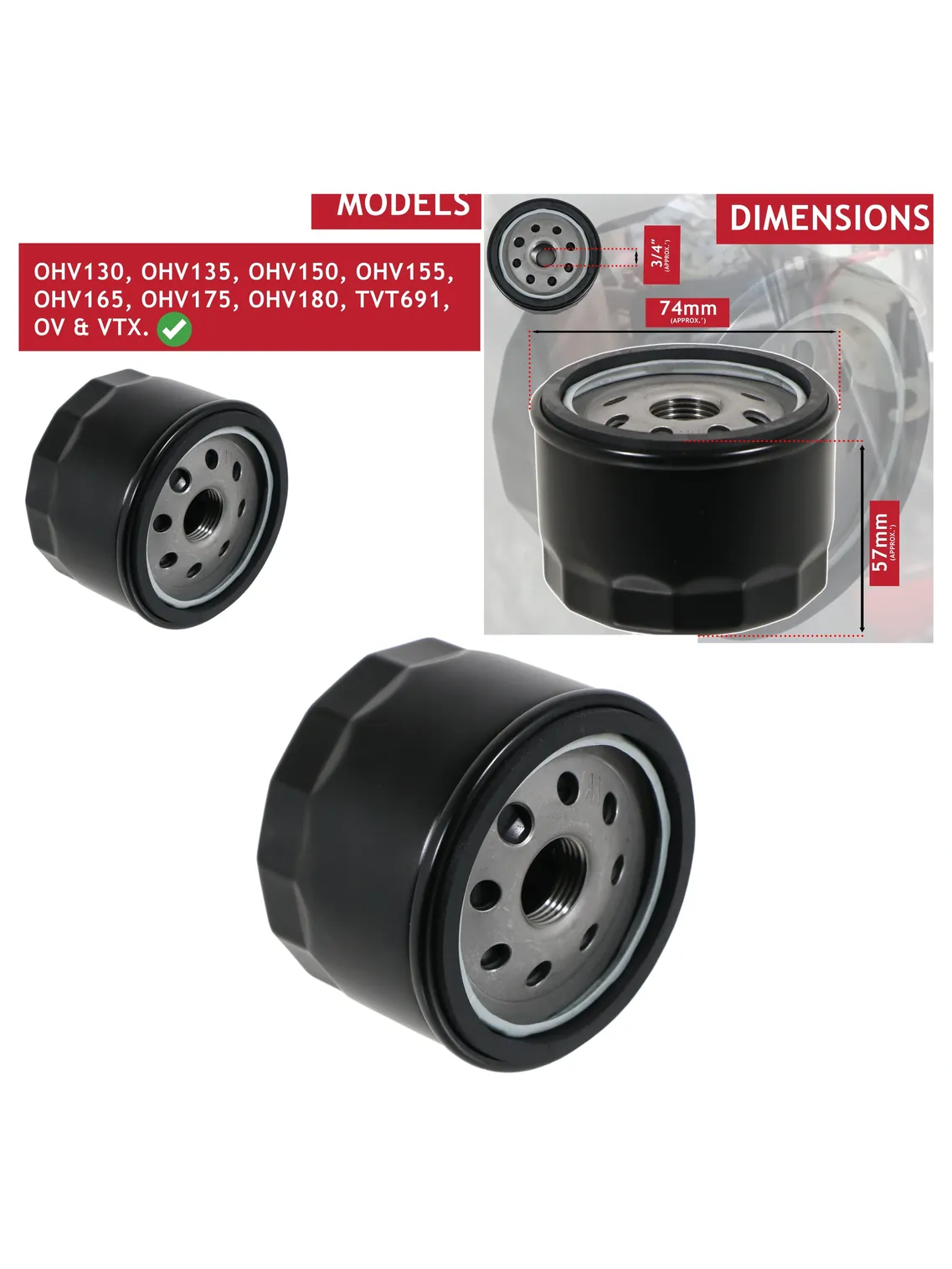 Tecumseh Replacement Oil Filter for OHV130-180 TVT691 Engine
