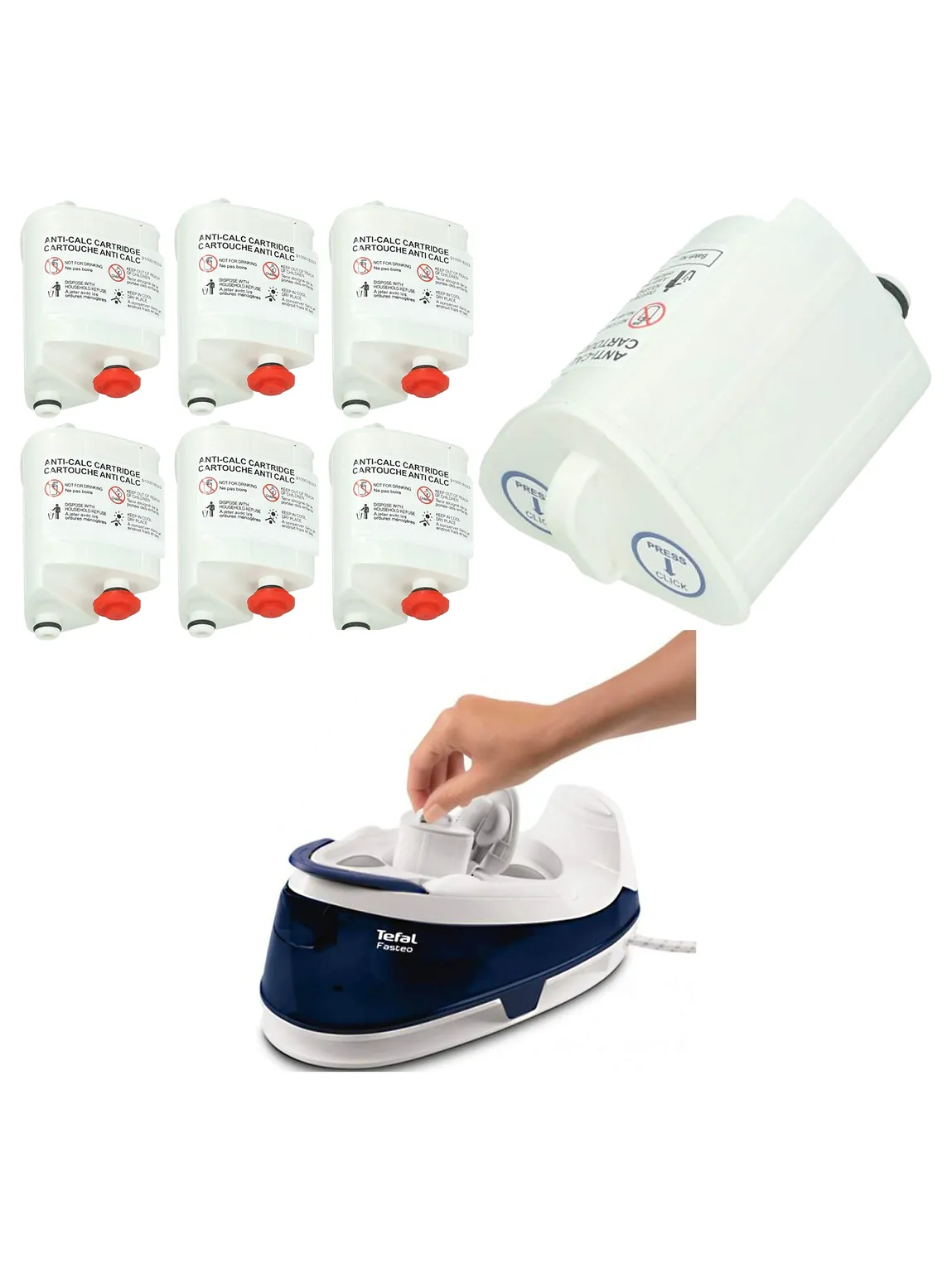Tefal Fasteo Liberty Iron Anti‑Calc Filter Cartridges – Pack of 6